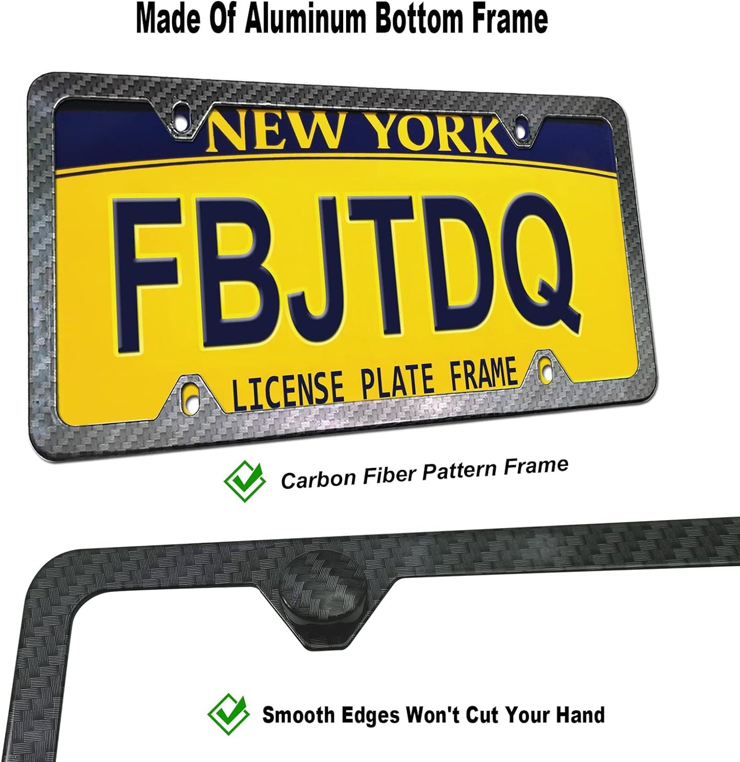 Front License Plate Mounting Kit- Carbon Fiber License Plate Frame and Universal Bracket for 2 Hole Front Bumper, Black Aluminum Car Tag Holder Adapter